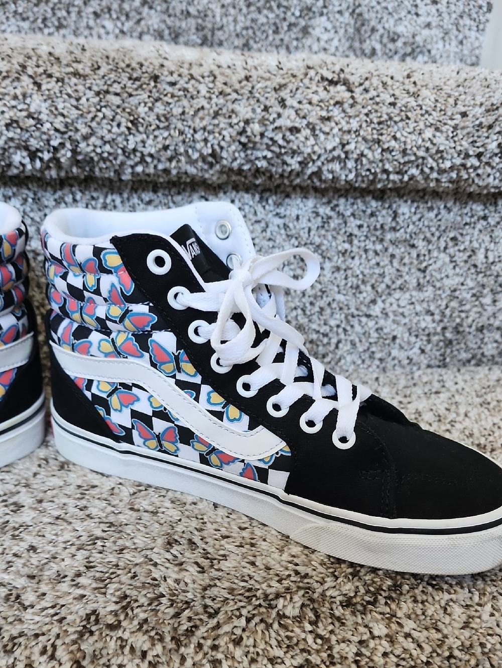 Vans womens High-Top Sneakers butterfly checkered Pattern Canvas Sneakers Sz 6.5 - Picture 7 of 12